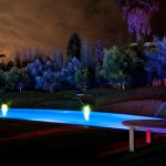 swimming pool, hillside landscape, LED lights swimming pool, hillside landscape, LED lights